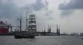 Tallship Thalassa leaving Hamburg harbour HD Footage