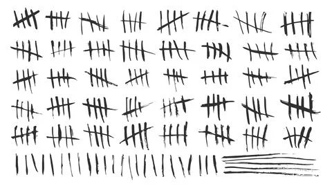 Tally mark. Black lines marking. Hand drawn crossed out strokes. Waiting and Stock Illustration
