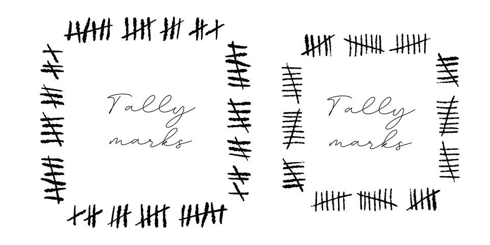 Tally mark frame on a white background or prison wall hash line, strike. Stock Illustration