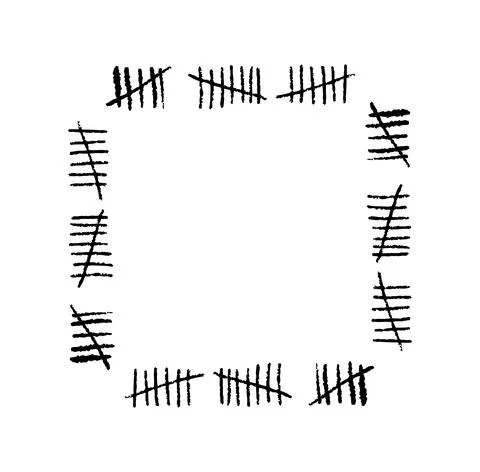 Tally mark frame on a white background or prison wall hash line, strike. Stock Illustration