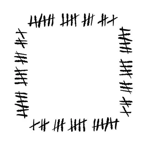 Tally mark frame on a white background or prison wall hash line, strike. Stock Illustration