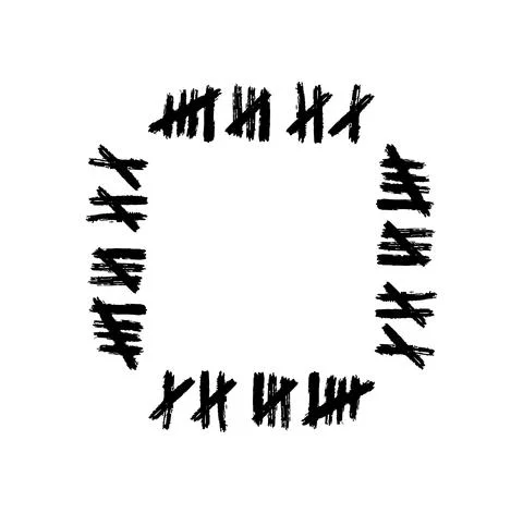 Tally mark frame on a white background or prison wall hash line, strike. Stock Illustration