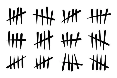 Tally marks to count days in prison. Tally marks for math lessons. Vector Stock Illustration