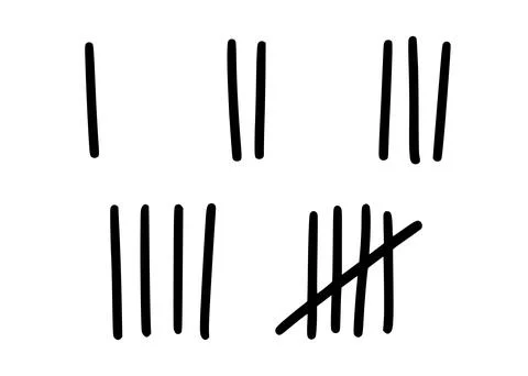 Tally marks to count days in prison. Tally marks for math lessons. Vector Stock Illustration