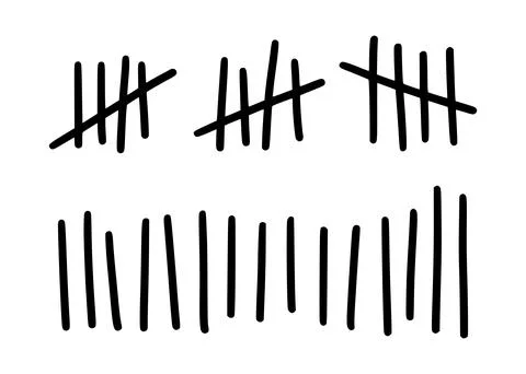 Tally marks to count days in prison. Tally marks for math lessons. Vector Stock Illustration