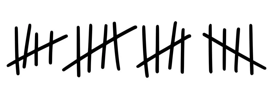 Tally marks to count days in prison. Tally marks for math lessons. Vector Stock Illustration