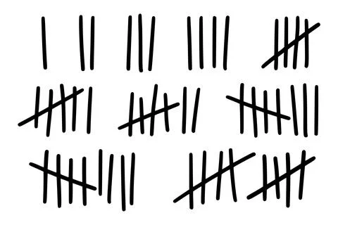 Tally marks to count days in prison. Tally marks for math lessons. Vector Stock Illustration