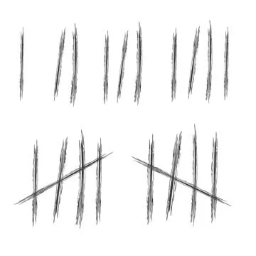 Tally marks wall sticks lines counter. Counting signs textured isolated on white Stock Illustration