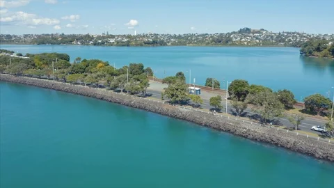 Tamaki drive empty during covid-19, Auckland, New Zealand Stock Footage 127500086