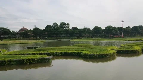 Taman mini indonesia indah, mini archipelago artificial lake, right to left Stock Footage 220127892