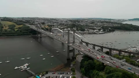 TAMAR BRIDGE Fly In Video stock 198208651