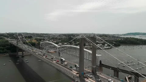 TAMAR BRIDGE Slow Decent Video stock 198209490