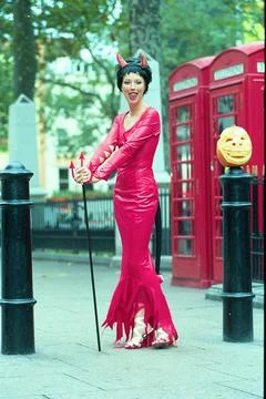 Tamara Beckwith Dressed As A Devil At Cafe De Paris In Central London To Launch  Stock-Fotos