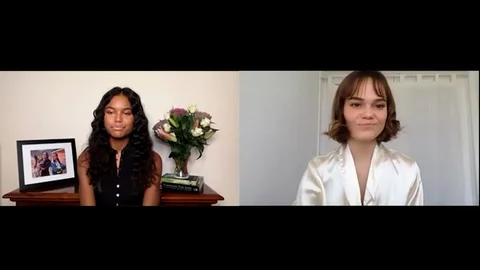 Tamara Smart and Oona Laurence are interviewed for new comedy family film - 2020 Video stock 144632963