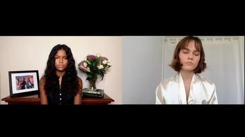 Tamara Smart and Oona Laurence are interviewed for new comedy family film - 2020 스톡 동영상 144633335