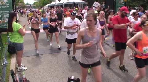 The Tamarack Ottawa Race Weekend marathon race. This is the finish line. Stock Footage 48308043