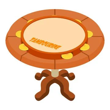 Tambourine icon isometric vector. Percussion musical instrument on wooden table Stock Illustration