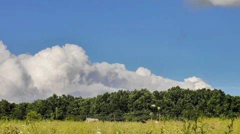 Tame laps. Clouds float over the field and the home. Stock Footage 65429259