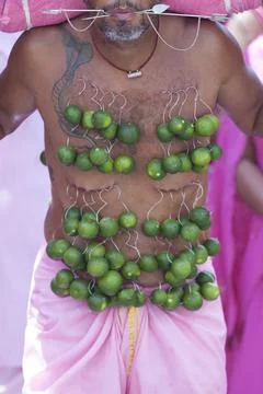 Tamil devotee during a religious procession Stock Photos