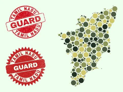 Tamil Nadu State Map Composition with Khaki Military Spheric Elements with 스톡 일러스트