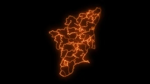 Tamil Nadu State Neon Map Glowing Outline India Animation 4K Stock-Footage 330998636
