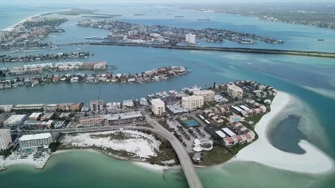 Tampa Clearwater Beach Birds Eye View of Coast and City Drone Shot Stock Footage