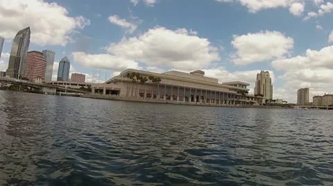 Tampa Downtown waterside area from a boat Stock Footage