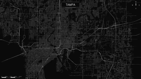 Tampa street map grid features pulsing light trails representing traffic flow Stock Footage 346773957