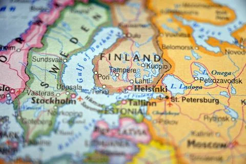 Tampere Highlighted on World Map with Soft Blur Defocused Background Stock Photos