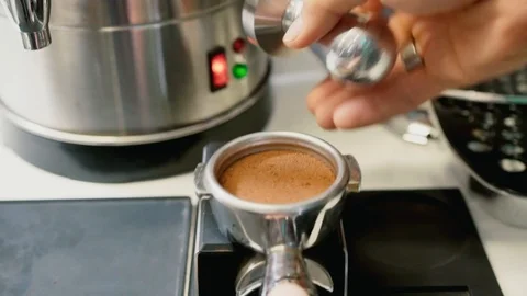 Tampering coffe. Stock Footage 106329576