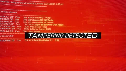 Tampering Detected on warning hack background screen Stock Footage 343397550