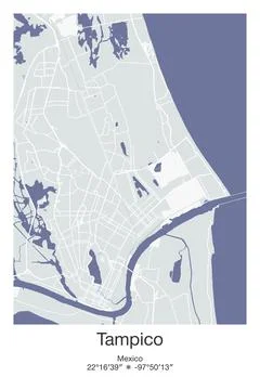 Tampico, Mexico - vector map of city in Gray, Blue, Green, White colors Stock Illustration