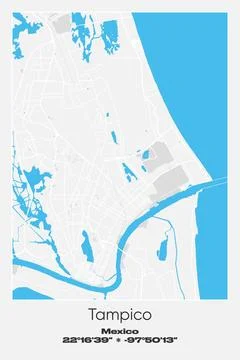 Tampico, Mexico - vector map of city in Gray, white, blue colors Stock Illustration