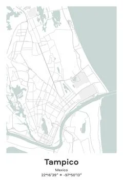 Tampico, Mexico - vector map of city in Pastel, Gray, White, Green colors Stock Illustration