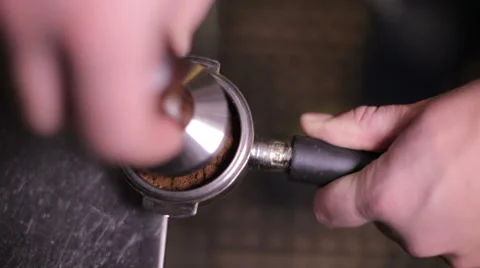 Tamping Fresh Ground Coffee. Stock Footage 46019619