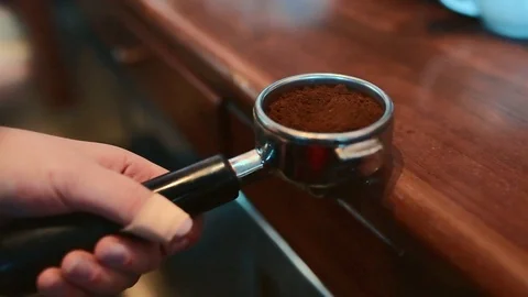 Tamping Fresh Ground Coffee Stock Footage 85717551