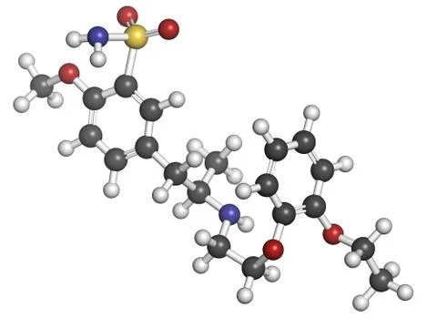 Tamsulosin benign prostatic hyperplasia (bph) drug, chemical structure. Illustrazione stock