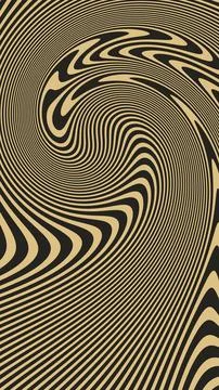 A tan and black abstract composition presents dense curved lines sweeping a.. Stock Illustration