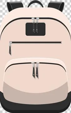 Tan backpack with multiple zippered compartments, top handle, and black str.. Stock Illustration