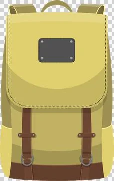 A tan backpack with a rectangular blank name tag and two brown straps with .. イラスト素材