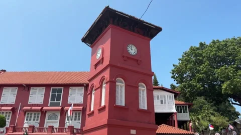 Tan Beng Swee Clock Tower on Dutch (Red) Square in Malacca, Malaysia. Stock Footage 342735516