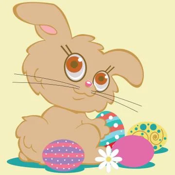 Tan bunny rabbit in a field of Easter eggs Stock Illustration