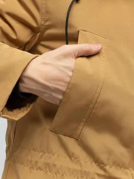 Tan cargo pants front pocket flap detail Stock Photos