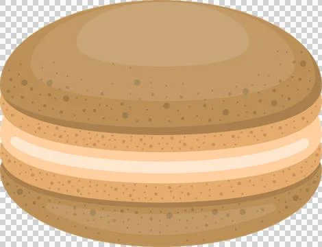 A tan-colored macaron sits isolated against a black background, showcasing .. Stock Illustration