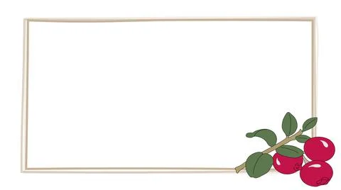 Tan rectangle frame with magenta cranberries in the bottom right corner. Stock Illustration