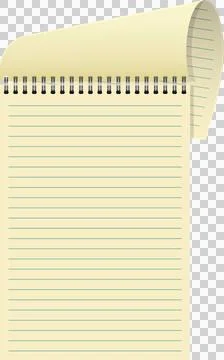 A tan spiral notebook is filled with empty pages with green horizontal line.. Stock Illustration