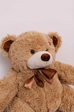 Tan teddy bear close up face with bow Stock Photos