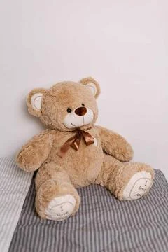 Tan teddy bear close up front view Stock Photos