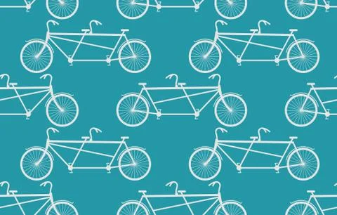 Tandem Bicycle seamless pattern. White Vintage bike blue background Stock Illustration
