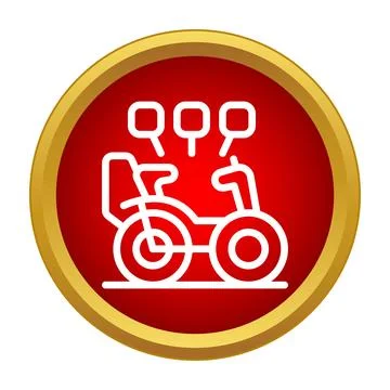 Tandem bicycle with three balloons on a red and gold icon Ilustração Stock